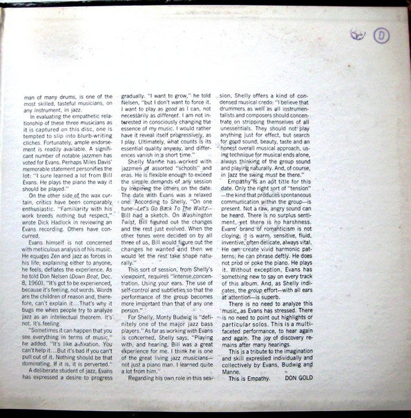 Shelly Manne / Bill Evans With Monty Budwig : Empathy (LP, Album, Mono, Gat)