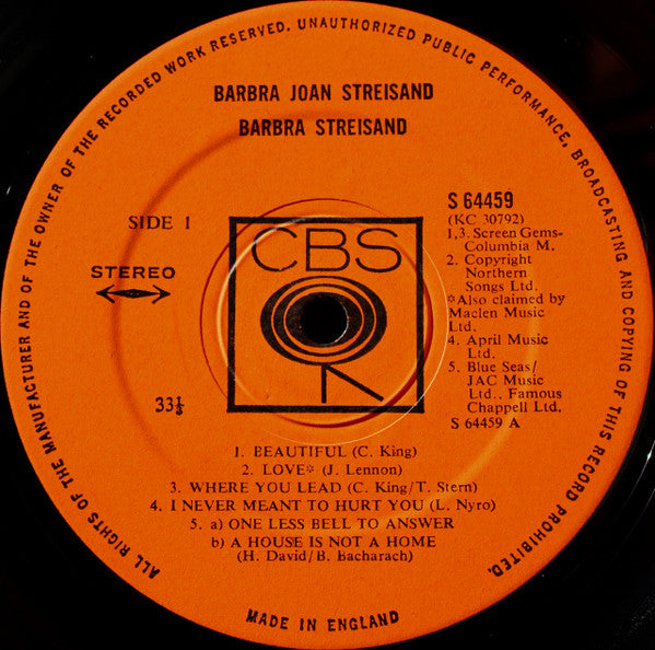 Barbra Joan Streisand* : Barbra Joan Streisand (LP, Album, Gat)