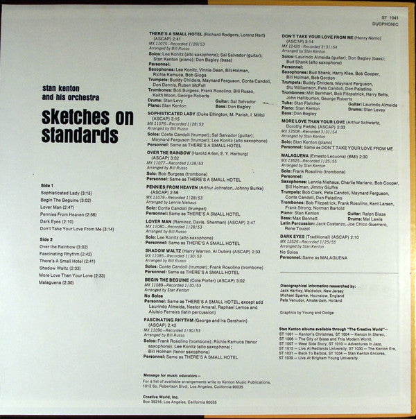 Stan Kenton : Sketches On Standards (LP, Album, Duo)