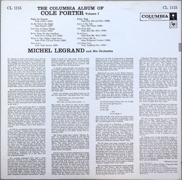 Michel Legrand And His Orchestra* : The Columbia Album Of Cole Porter, Volume 1 (LP, Album, Mono, Bri)