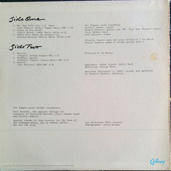 Art Pepper : One September Afternoon (LP, Album, San)