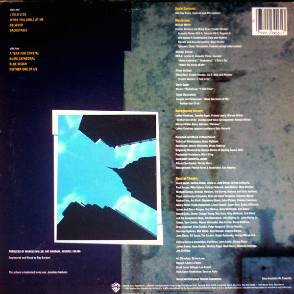 David Sanborn : Backstreet (LP, Album, Win)