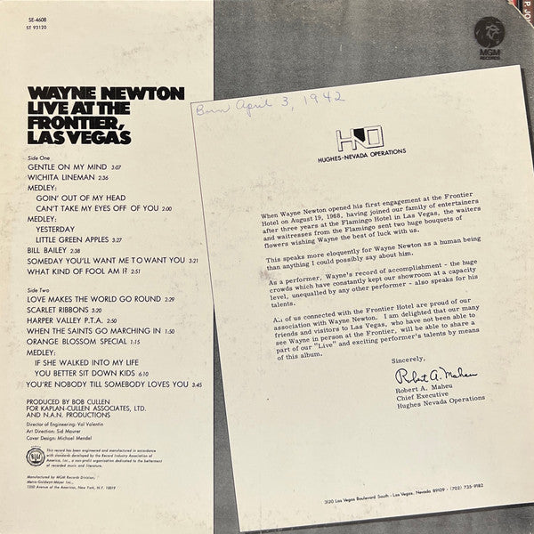 Wayne Newton : Live At The Frontier, Las Vegas (LP, Club, Jac)