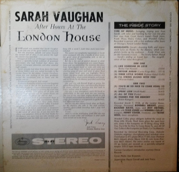 Sarah Vaughan : After Hours At The London House (LP, Album)