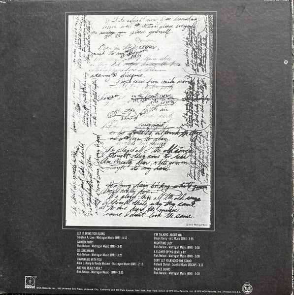 Rick Nelson & The Stone Canyon Band : Garden Party (LP, Album, Ter)