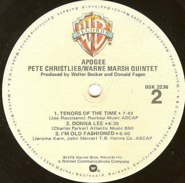 Pete Christlieb / Warne Marsh Quintet : Apogee (LP, Album)