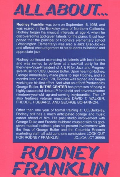 Rodney Franklin : In The Center (LP, Album, Promo)