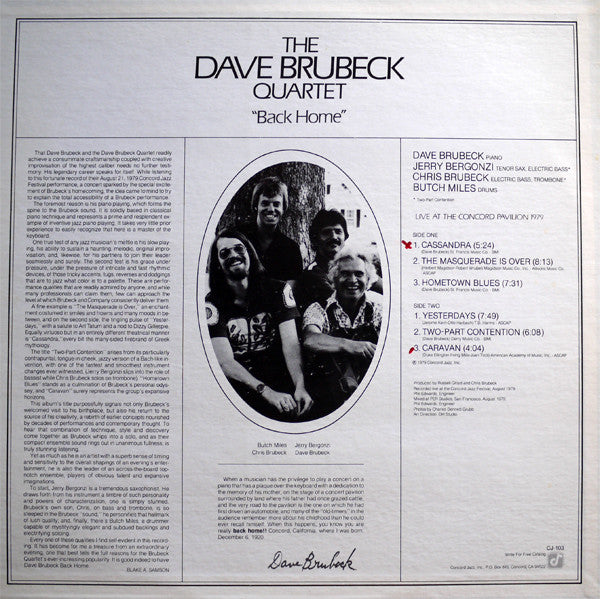 The Dave Brubeck Quartet : Back Home (LP, Album)