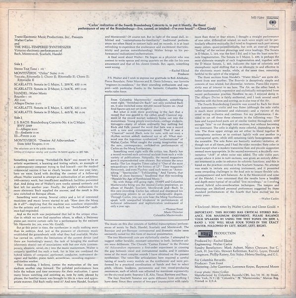 Walter Carlos : The Well-Tempered Synthesizer (LP, Album, RE, San)