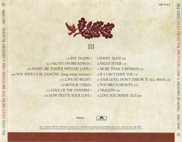 Bee Gees : Tales From The Brothers Gibb: A History In Song 1967 -1990 (4xCD, Comp + Box)