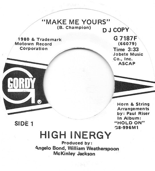 High Inergy : Make Me Yours (7", Promo)