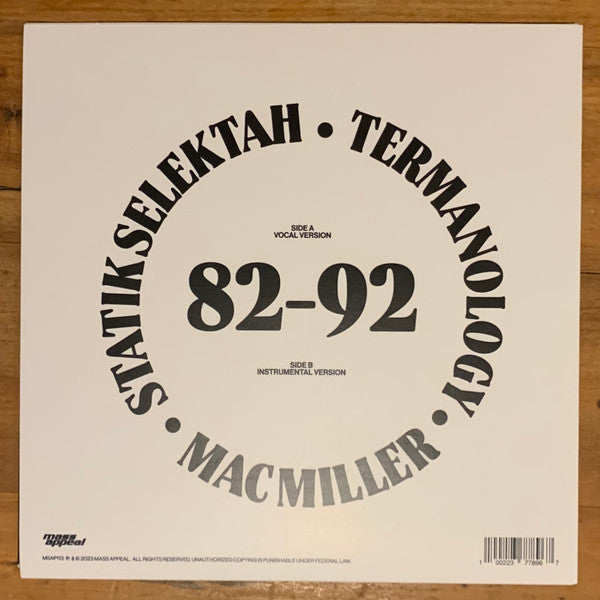 Statik Selektah & Termanology Feat. Mac Miller : 82 92 (7", Single, Ltd, Tra)