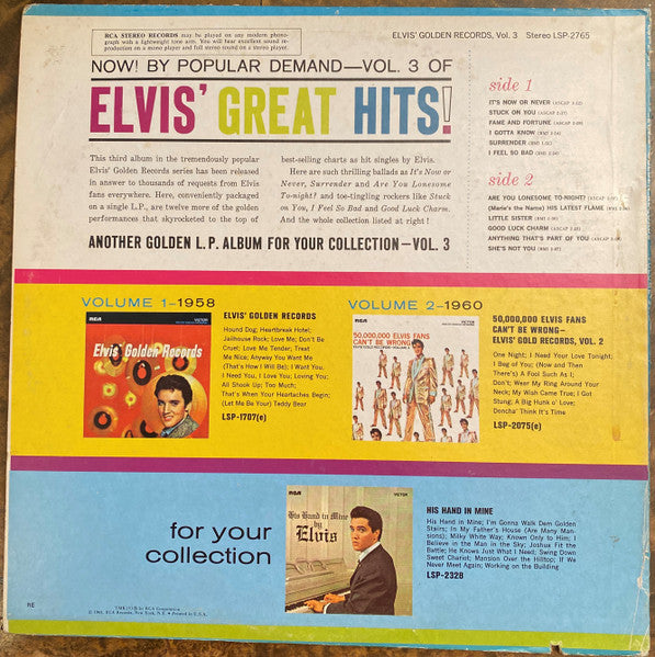Elvis Presley : Elvis' Golden Records, Vol. 3 (LP, Comp, RE, Roc)
