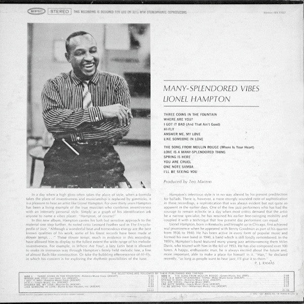 Lionel Hampton : Many Splendored Vibes (LP, Album)