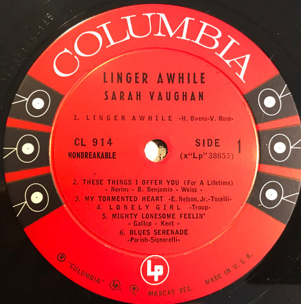 Sarah Vaughan : Linger Awhile (LP, Album, Mono)