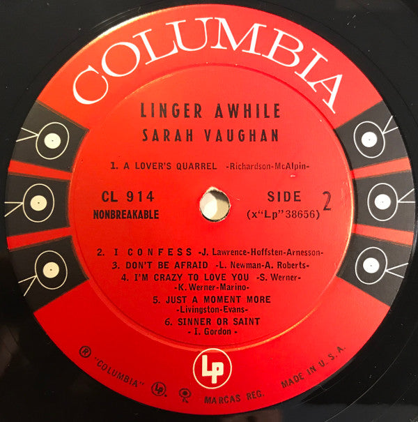 Sarah Vaughan : Linger Awhile (LP, Album, Mono)