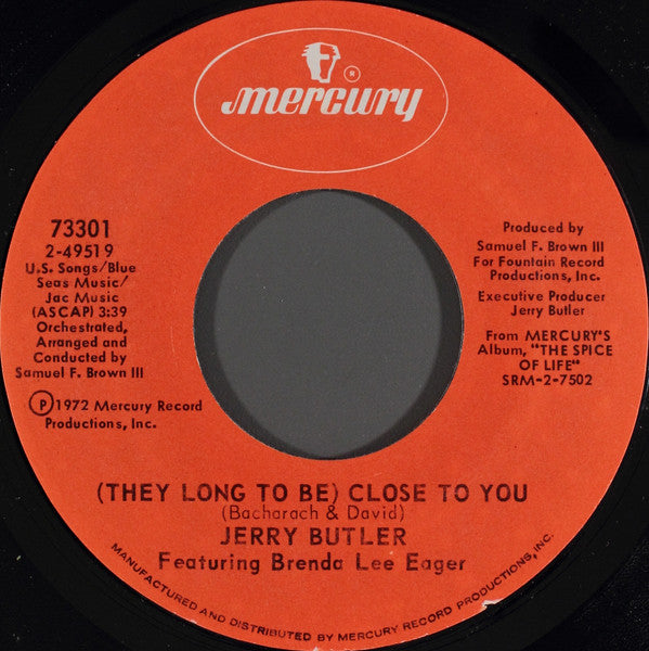 Jerry Butler Featuring  Brenda Lee Eager : You Can't Always Tell (7", Styrene, Phi)