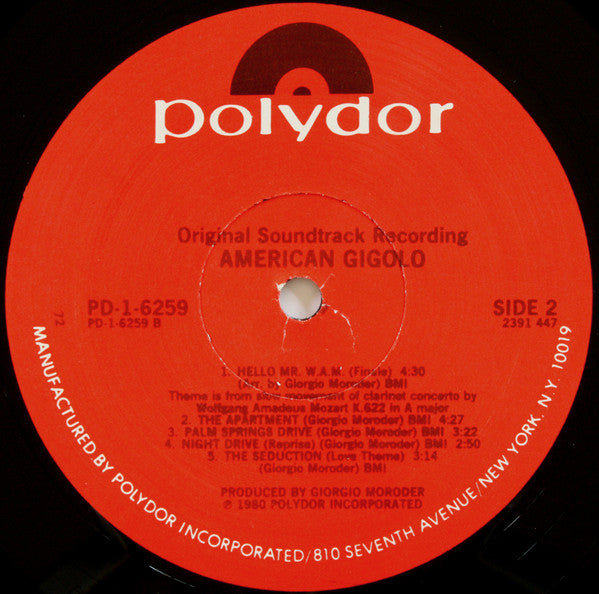 Giorgio Moroder : American Gigolo (Original Soundtrack Recording) (LP, Album, 72 )