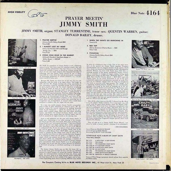 Jimmy Smith With Stanley Turrentine : Prayer Meetin' (LP, Album, Mono)