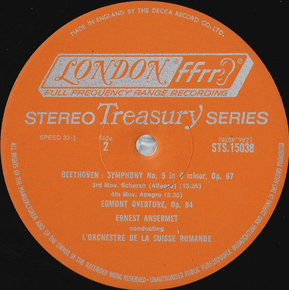 Beethoven*, L'Orchestre De La Suisse Romande, Ansermet* : Symphony No. 5 In C Minor, Opus 67 (LP, Album, RE, RP)