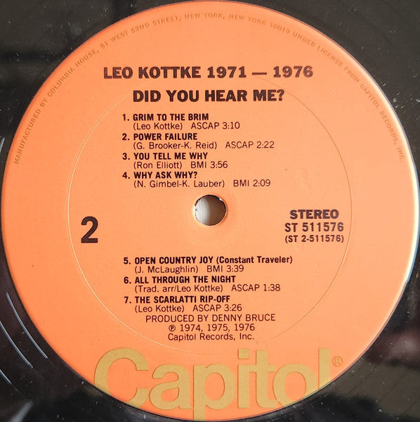 Leo Kottke : 1971-1976 "Did You Hear Me?" (LP, Comp, Club, San)