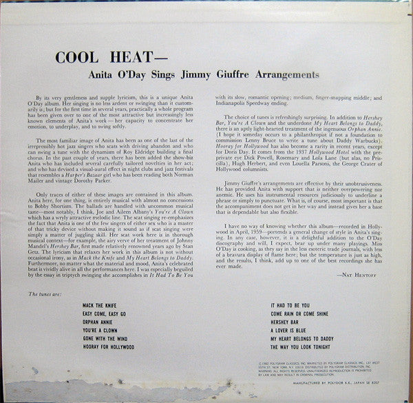 Anita O'Day Sings Arrangements By Jimmy Giuffre : Cool Heat (LP, Album, RE)