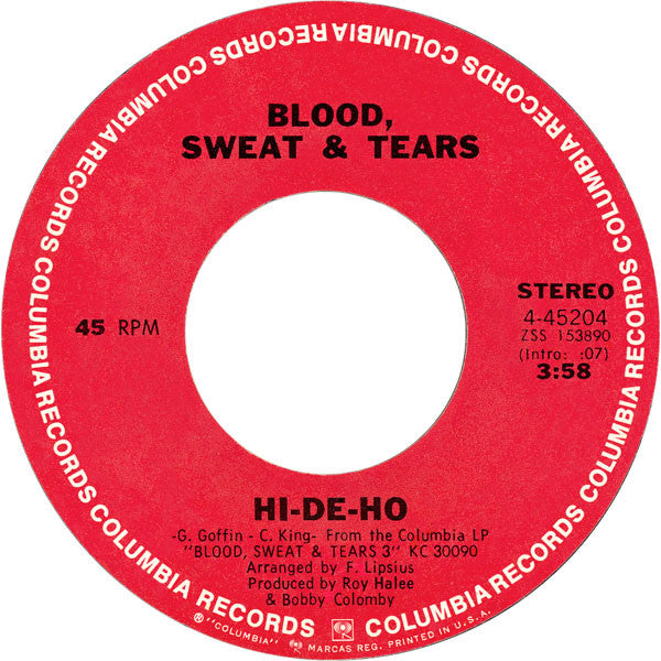 Blood, Sweat & Tears* : Hi-De-Ho (7", Single, Styrene, Pit)