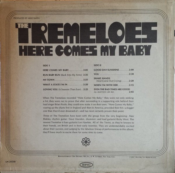 The Tremeloes : Here Comes My Baby (LP, Album, Mono, Ter)