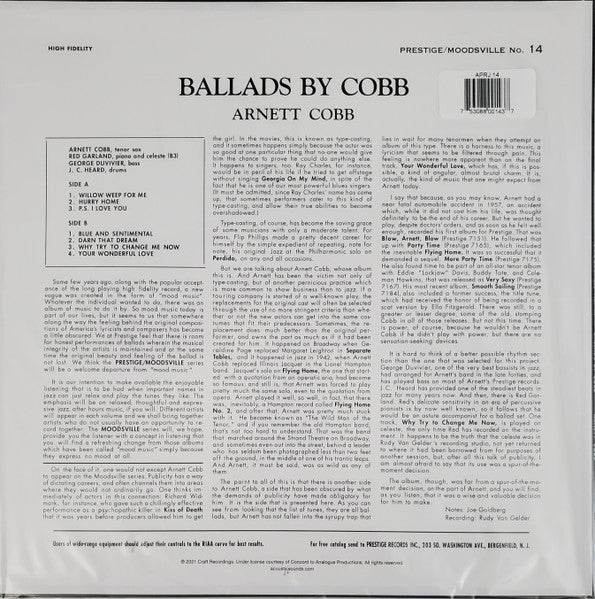 Arnett Cobb : Ballads By Cobb (LP, Album, Ltd, RE, RP, 180)