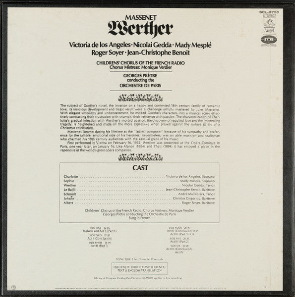 Jules Massenet, Victoria De Los Angeles, Nicolai Gedda, Mady Mesplé, Roger Soyer, Jean-Christophe Benoit  /  Georges Prêtre  conducting Orchestre De Paris : Werther (3xLP, RP + Box, Album, wit)
