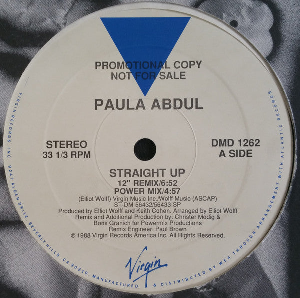 Paula Abdul : Straight Up (12", Promo)