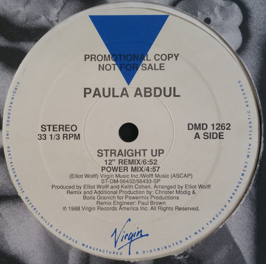 Paula Abdul : Straight Up (12", Promo)