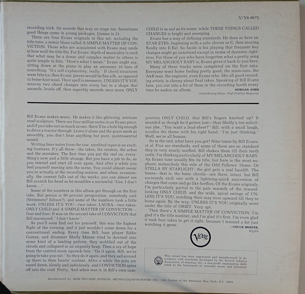 Bill Evans, Shelly Manne, Eddie Gomez : A Simple Matter Of Conviction (LP, Album, Gat)