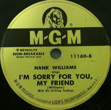 Hank Williams With His Drifting Cowboys : Honky Tonk Blues / I'm Sorry For You, My Friend  (10")