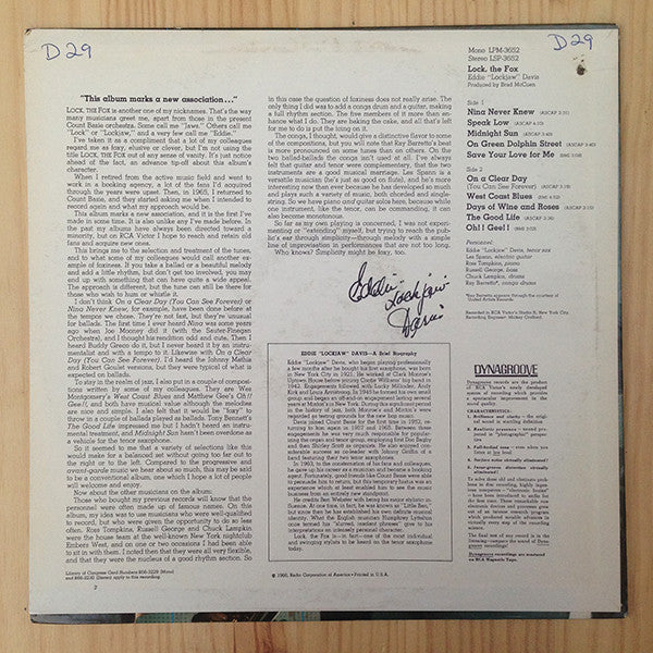 Eddie "Lockjaw" Davis : Lock, The Fox (LP, Album)
