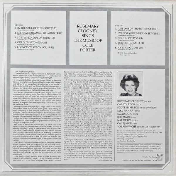 Rosemary Clooney : Rosemary Clooney Sings The Music Of Cole Porter (LP, Album)