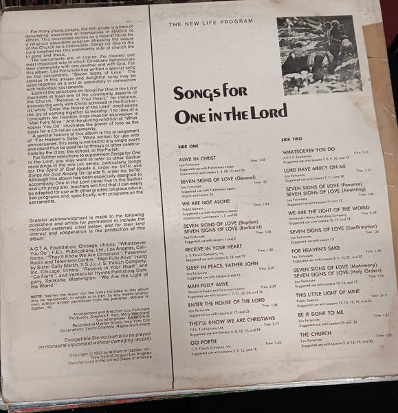 The New Life Program : Songs For One In The Lord (LP)