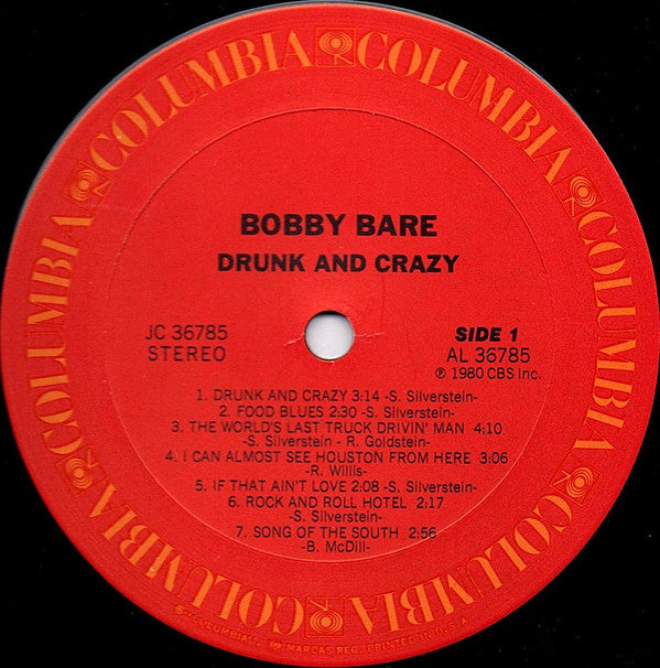 Bobby Bare : Drunk And Crazy (LP, Album, Ter)