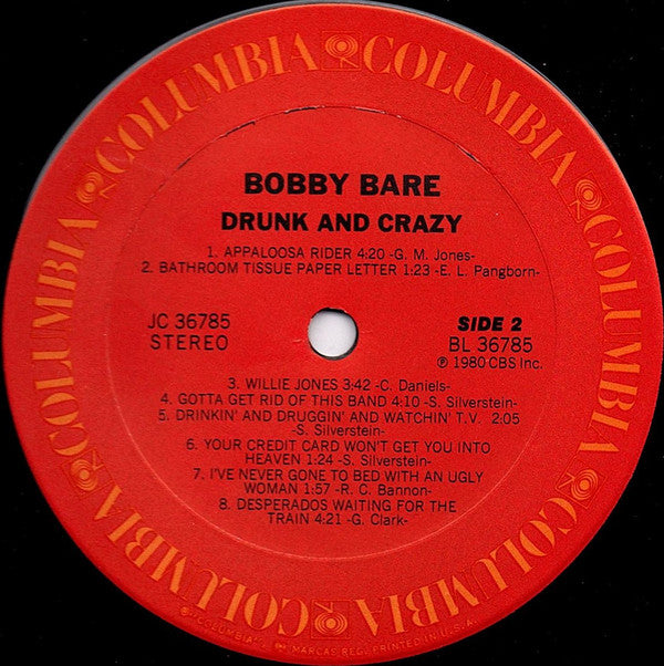 Bobby Bare : Drunk And Crazy (LP, Album, Ter)