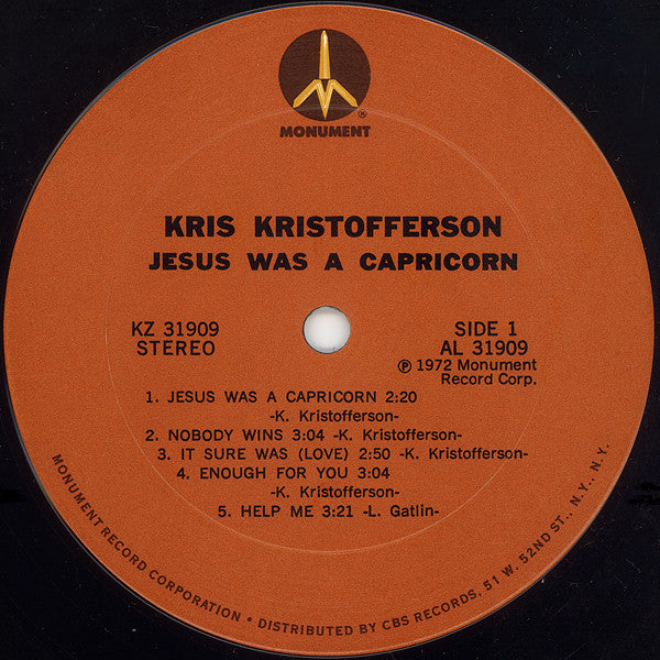 Kris Kristofferson : Jesus Was A Capricorn (LP, Album, Gat)