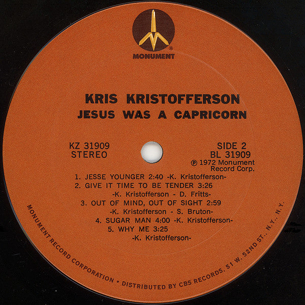 Kris Kristofferson : Jesus Was A Capricorn (LP, Album, Gat)