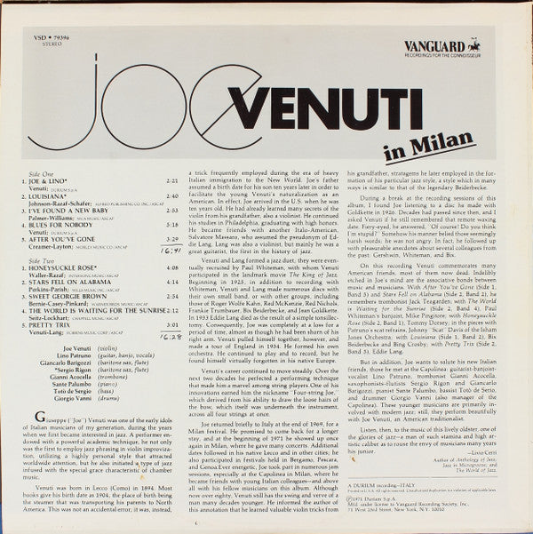 Joe Venuti With Lino Patruno : Joe Venuti In Milan With Lino Patruno & His Friends (LP, Album, RE)