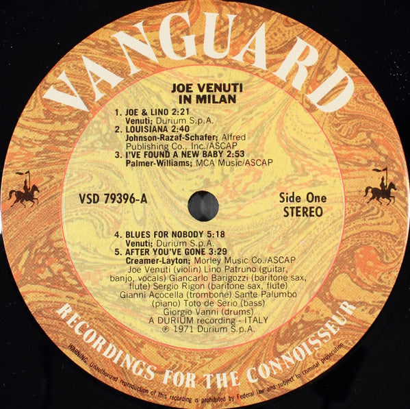 Joe Venuti With Lino Patruno : Joe Venuti In Milan With Lino Patruno & His Friends (LP, Album, RE)