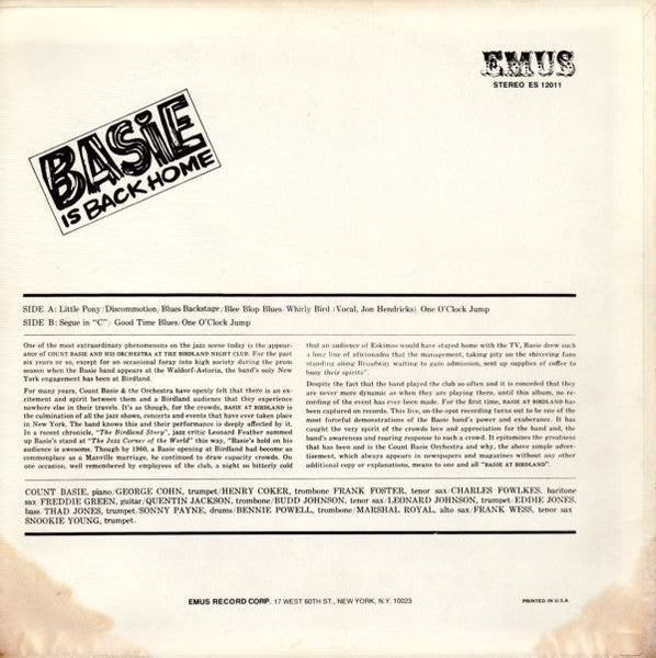 Count Basie & His Orchestra* : Basie At Birdland (LP, Album, RE)