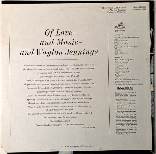 Waylon Jennings : Only The Greatest (LP, Album, RE, Roc)