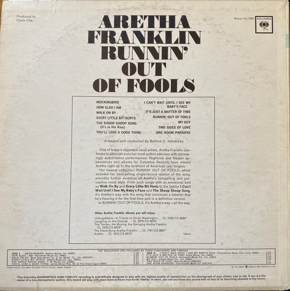 Aretha Franklin : Runnin' Out Of Fools (LP, Album, Mono)