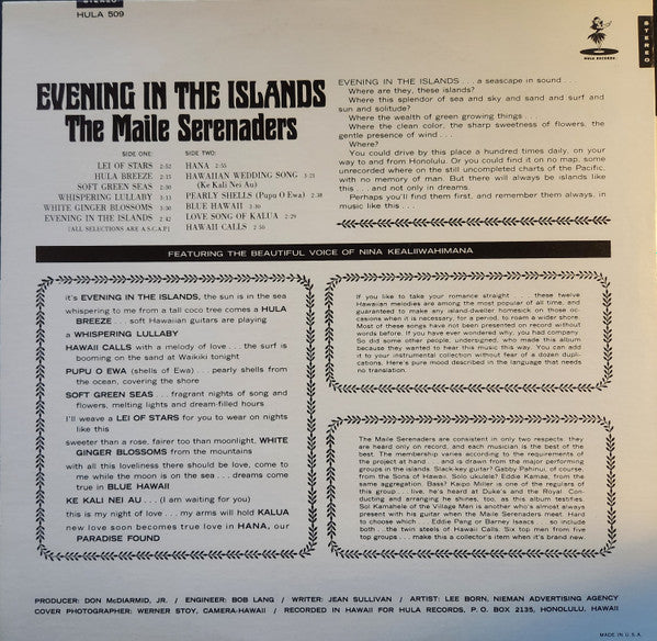 The Maile Serenaders : Evening In The Islands (LP, Album)