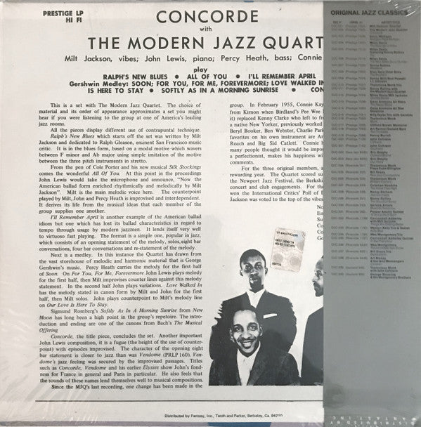 The Modern Jazz Quartet : Concorde (LP, Album, Mono, RE)