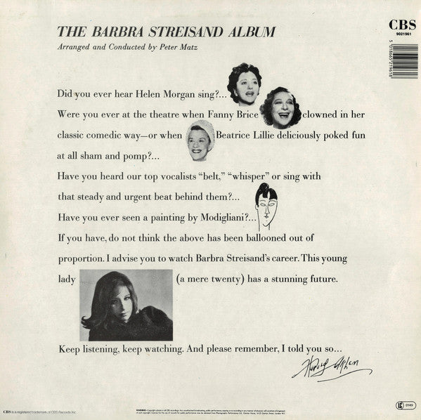 Barbra Streisand : The Barbra Streisand Album (LP, Album, RE)