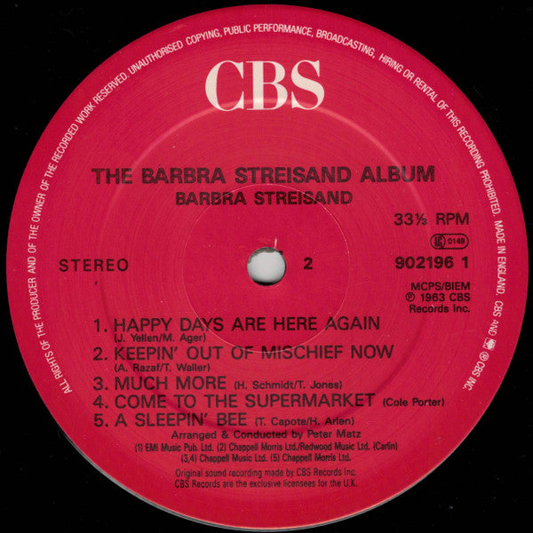 Barbra Streisand : The Barbra Streisand Album (LP, Album, RE)